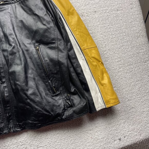 VTG 725 Original Biker Leather Bomber Jacket Motorcycle Black /Yellow Men L Read - Picture 3 of 15